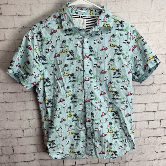 Cactus Man Ricky Singh blue Vespa/palm tree short sleeve button down size small - Picture 1 of 4